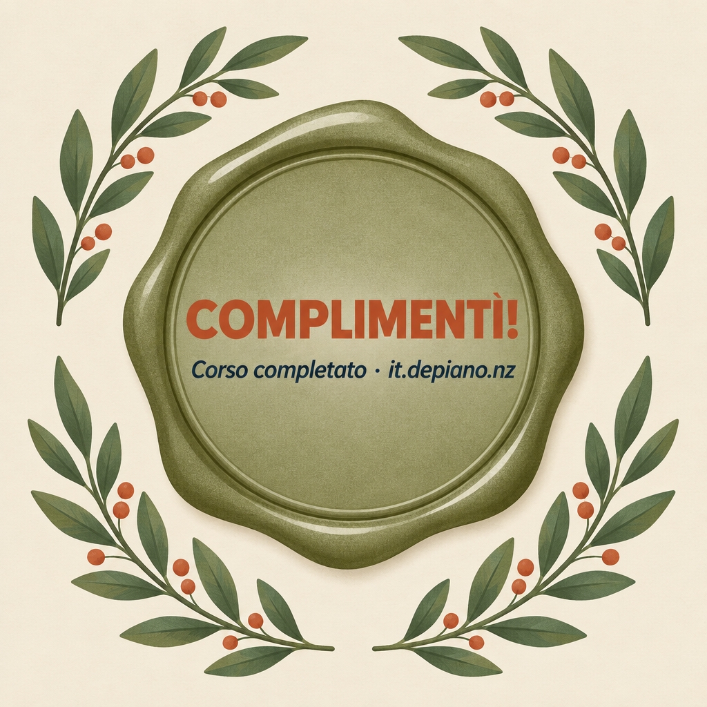 Celebration seal reading Complimenti — corso completato.